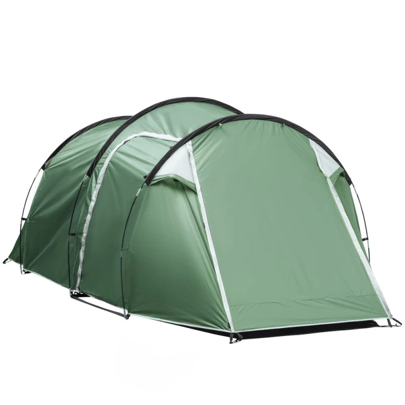 Image of Outsunny 3 Man Camping Tent w/ 2 Rooms Porch Vents Rainfly Weather-Resistant Pale Green