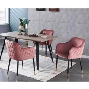 Image of 5 Pieces Life Interiors Verona Rocco Dining Set - a Walnut Rectangular Dining Table and Set of 4 Pink Dining Chairs - Pink