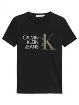 Image of Calvin Klein Jeans Boys Hybrid Logo Fitted T-Shirt - Black