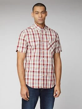 Image of Ben Sherman Short Sleeve Check Shirt - Red, Size S, Men
