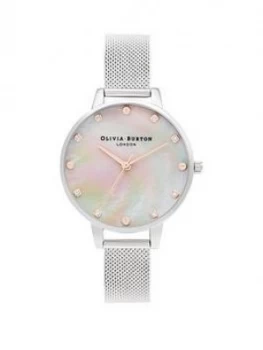 Image of Olivia Burton Classics Demi Mother Of Pearl Dial With Screw Detail Silver Mesh Bracelet Watch