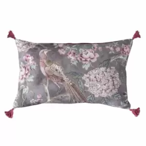Image of Crossland Grove Floral Partridge Tassel Cushion Blush 300x500mm