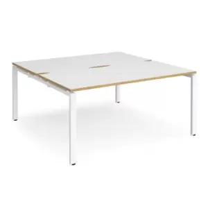 Image of Adapt 2 Seater Back to Back Straight White Frame Cluster Desks - 1600mmx1600mm - White Oak