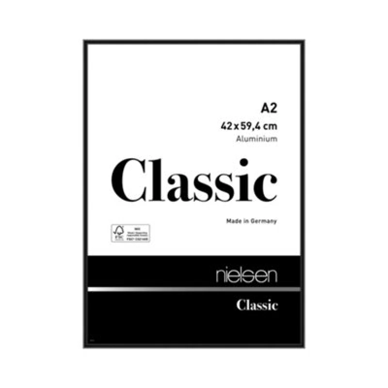 Image of Nielsen Classic Polished Black Aluminium Picture Frame A2, 42X59.4Cm - With Float Glass And Push/turn Clips
