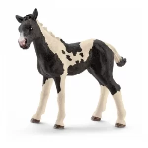 Image of Schleich Farm World Pinto Foal Toy Figure- Black/White