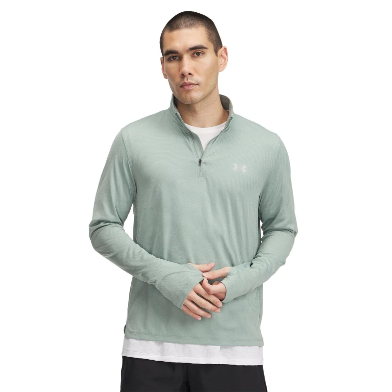 Image of Under Armour Mens Launch 4 Zipped Long-Sleeve Performance Top Green male S