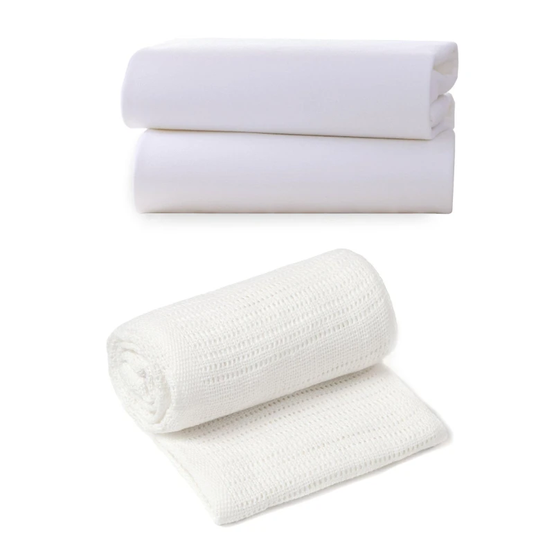 Image of Clair De Lune Clair de Lune Cot Bed Sheets & Cellular Blanket - White White One Size
