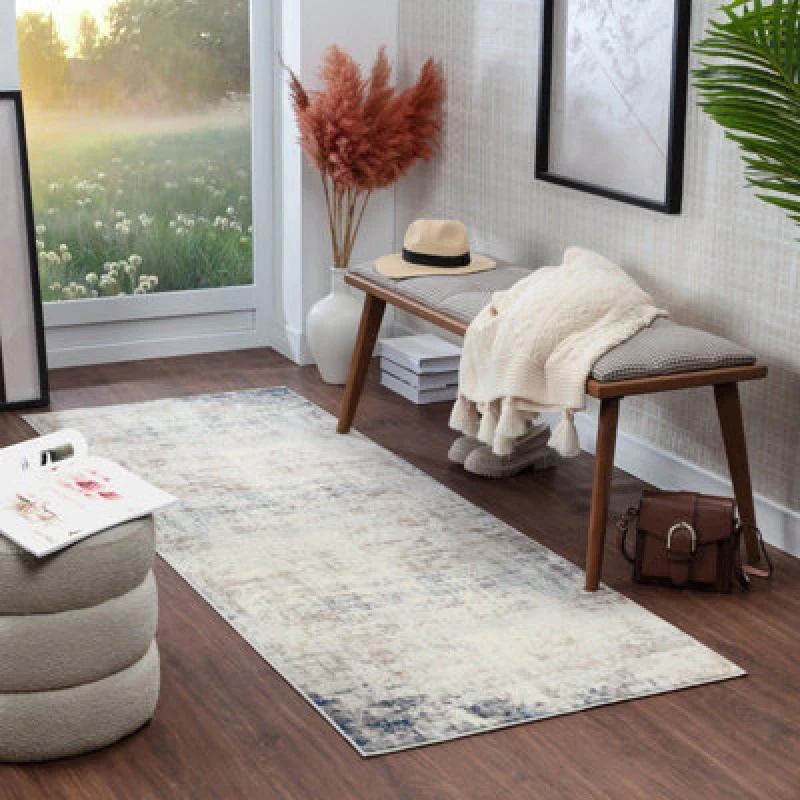 Image of Livabliss Abstract Modern Marble Blue/ivory Alix Runner Rug 80 X 220 Cm - Easy Care, Non Shedding, Ideal For Hallway Or Beside The Bed