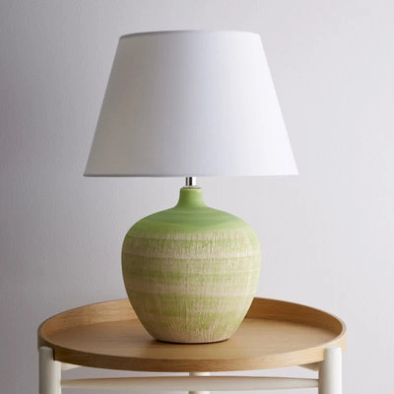 Image of K Living Tenby Green Table Lamp Glazed Ceramic Base And White Fabric Coated Shade