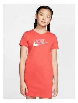 Image of Nike Girls Futura T-Shirt Dress - Red, Size XS, 6-8 Years, Women