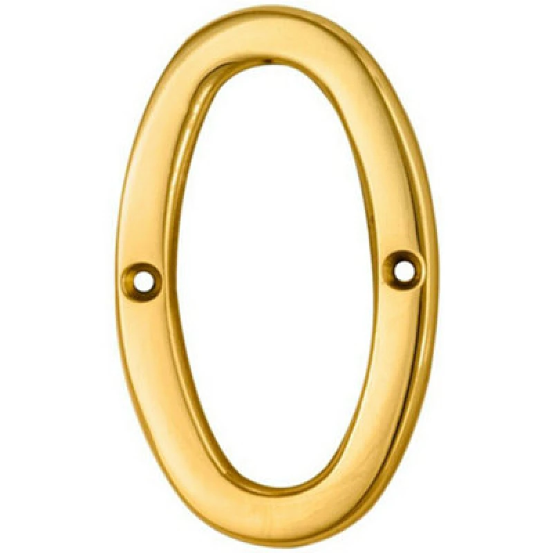 Image of Loops Polished Brass Door Number 0 75mm Height 4mm Depth House Numeral Plaque Metallics