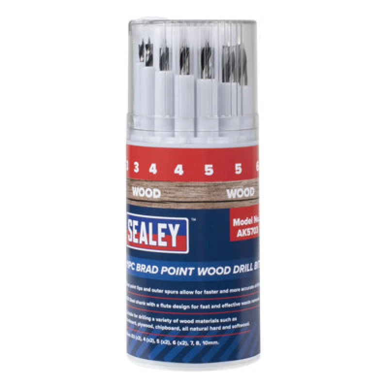 Image of Sealey AK5703 Brad Point Wood Drill Bit Set 11pc - Sealey SEAL_AK5703