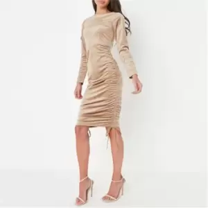 Image of Missguided Petite Velour Ruched Midaxi Dress - Neutral