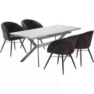 Image of 5 Pieces Life Interiors Vittorio Blaze Dining Set - a White Extendable Rectangular Wooden Dining Table and Set of 4 Black Dining Chairs - Black
