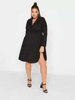 Image of Yours Glitter Blazer Dress Black Silver, Black, Size 20, Women
