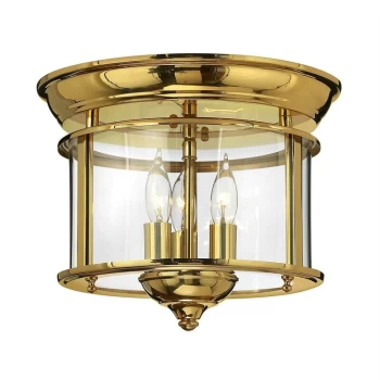 Image of Gentry - 3 Light Flush Mount Ceiling Light Polished Brass, E14 - Elstead