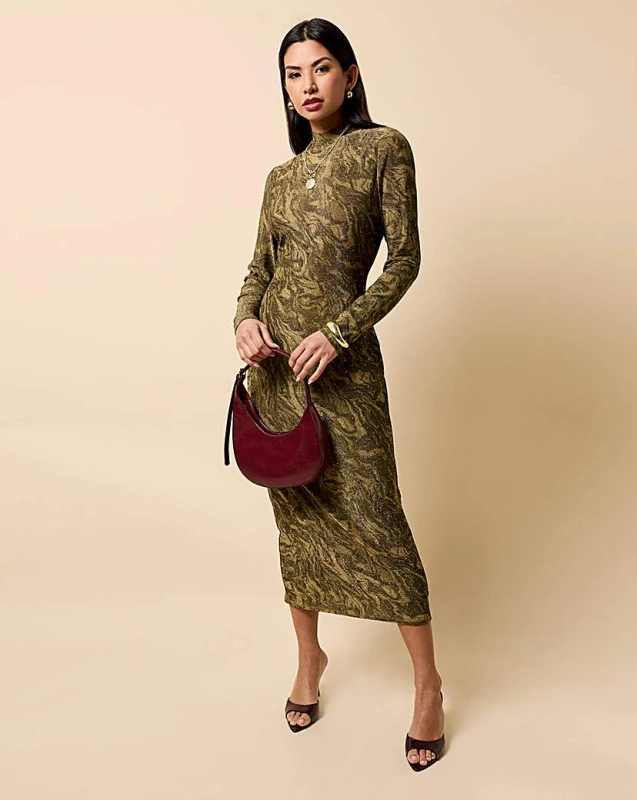 Image of Little Mistress Little Mistress Metallic Midaxi Dress Gold - Little Mistress - Size: 12 Gold Female 12 RF79703