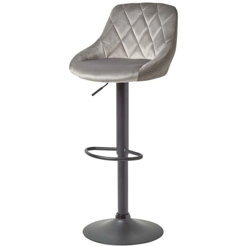 Image of Homescapes Henley Velvet and Leather Height Adjustable Bar Stool Grey unisex
