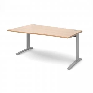 Image of TR10 Left Hand Wave Desk 1600mm - Silver Frame Beech Top