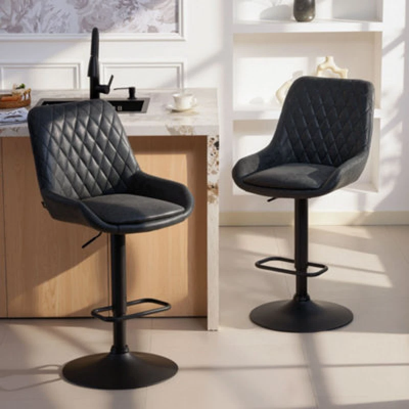Image of HOMCOM Bar Stools Set of 2, Adjustable Bar Chairs 360 Degree Swivel in Black Unisex