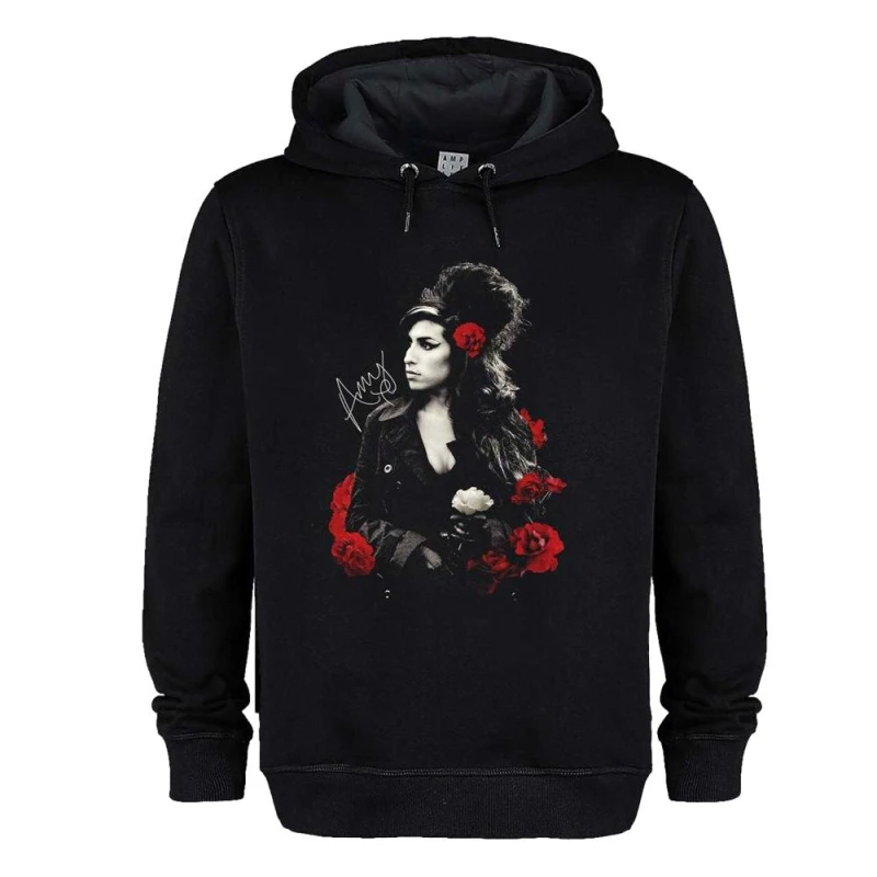 Image of Amplified Mens Poses With Roses Amy Winehouse Hoodie in Black Size: XS Black Male XS