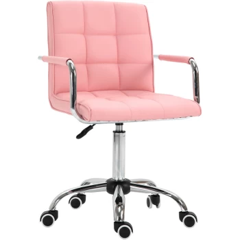 Image of Vinsetto - Mid Back PU Leather Home Office Desk Chair Swivel Computer Salon Stool with Arm, Wheels, Height Adjustable, Pink