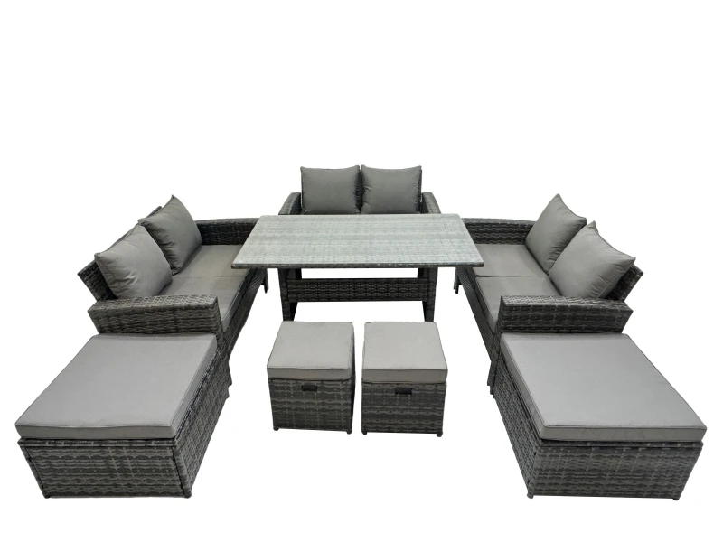 Image of Fimous 10 Seater Outdoor Dining Table Double Seat Sofa 4 Stool Set in Dark Grey Dark Grey Unisex