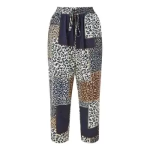 Image of Yumi Navy Patchwork Animal Print Trouser - Blue