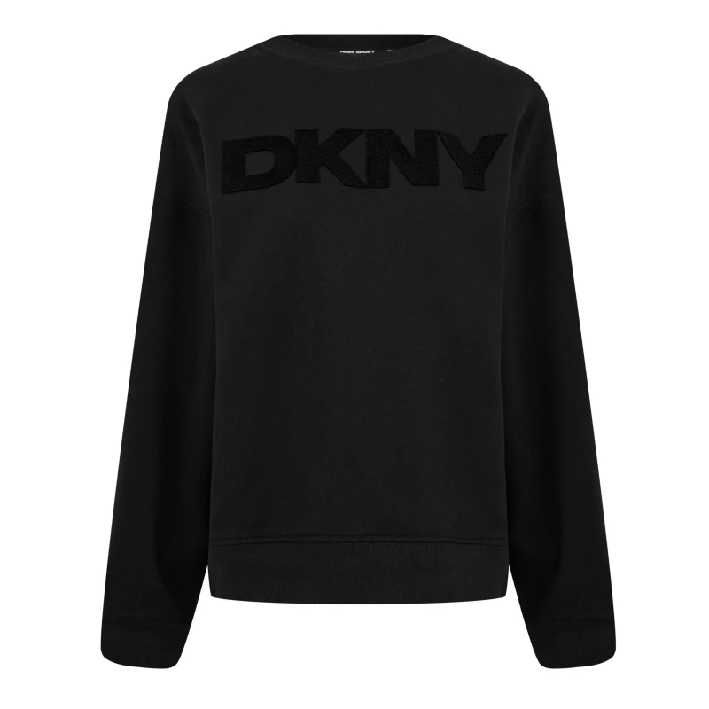 Image of DKNY Logo Velvet Crew Neck Sweater Womens - Black 8