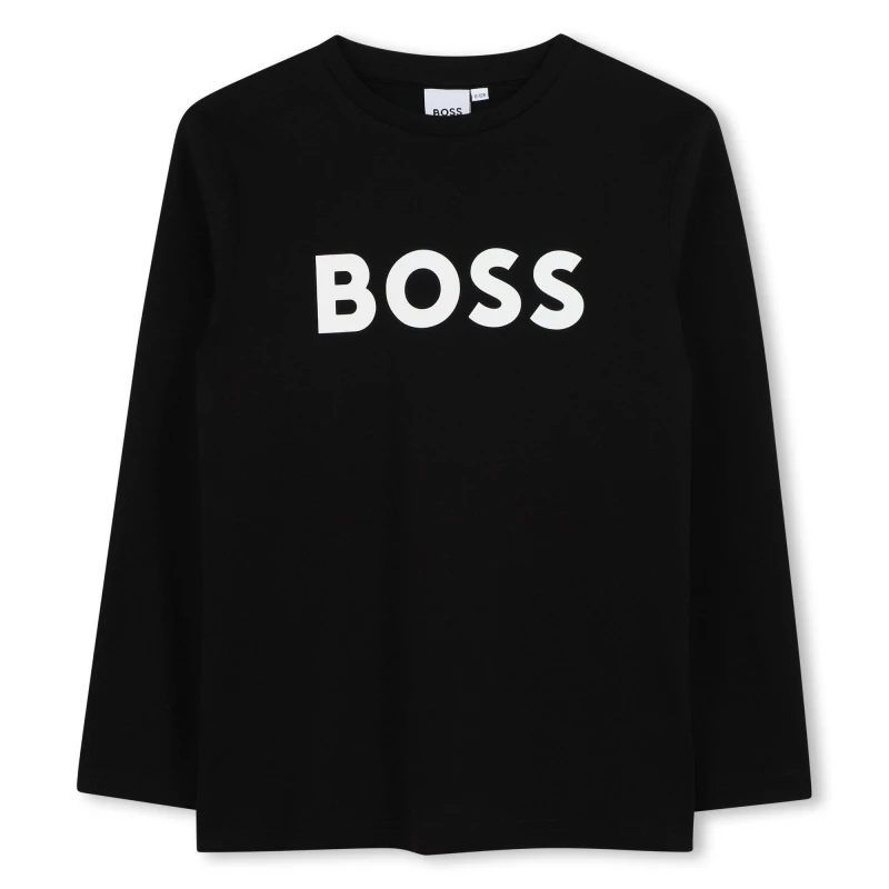 Image of Boss Kids Cotton Long Sleeve T-Shirt Black 09B male 8 Yrs