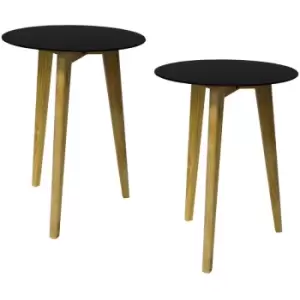 Image of Luna - pack of two - Retro Solid Wood Tripod Leg and Round Glass End / Side Table - Natural / Tinted - Tinted / Natural