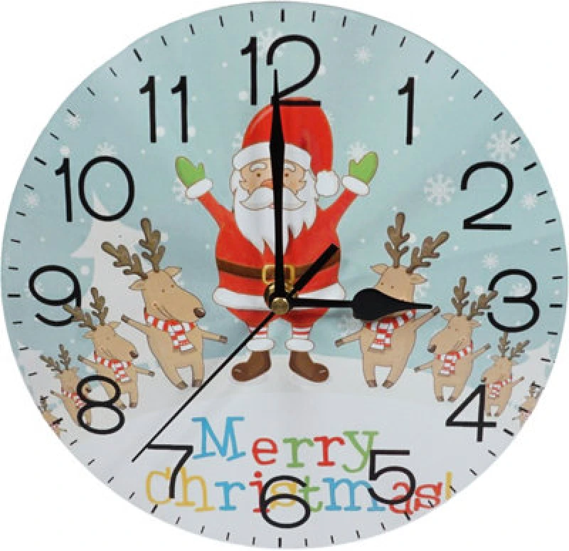 Image of Xmas Haus Christmas 9" Wall Clock Decoration with Santa Reindeer Design ELV-624870