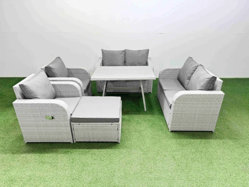 Image of Fimous 7 Seater Rattan Garden Furniture Set Outdoor Love Sofa Set in Light Grey Light Grey Unisex