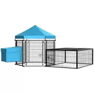 Image of Pawhut Steel Chicken Coop Hexagonal Hen House With Water-resistant Canopy - Blue