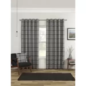 Image of Gorden John Textiles Carnoustie Curtains Blackout Eyelet Woven Check Grey 90 x 90'