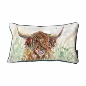Image of Crossland Grove Highland Cow Watercolour Cushion Duck Eg 300x500mm