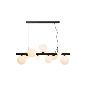 Image of Marshall Linear Ceiling Pendant, 9 Light G9, Satin Black, Opal Glass