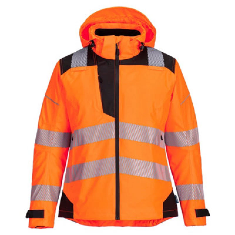 Image of Portwest PW3 Womens Hi Vis Waterproof Rain Jacket PW389OBRL Colour: Orange / Black