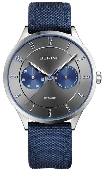 Image of Bering 11539-873 Mens Ultra Light Titanium Nylon Blue Watch