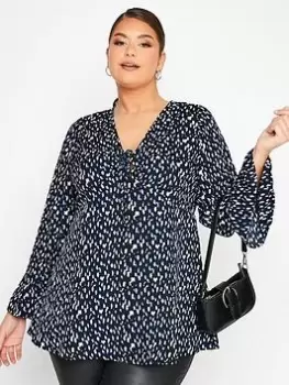 Image of Yours Keyhole Blouse Mixed Spot - Blue, Size 24, Women