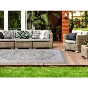 Image of Traditional Persian Medallion Floral Flatweave Indoor Outdoor Rug in Green 120 x 170cm (4'x5'6")