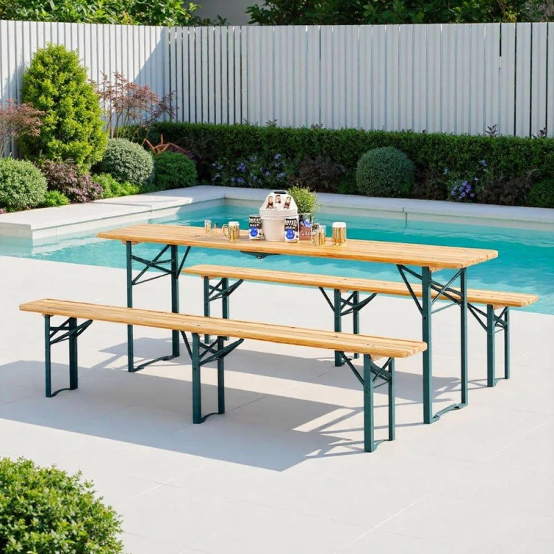 Image of Breeins Foldable Wooden Garden Dining Table Brown Brown L