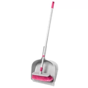 Image of Kleeneze Telescopic Dustpan with Broom Set - Grey/Pink