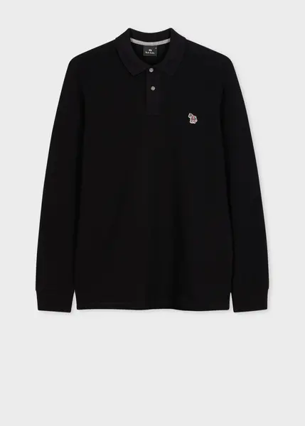 Image of Paul Smith Black Cotton Zebra Logo Long-Sleeve Polo Shirt