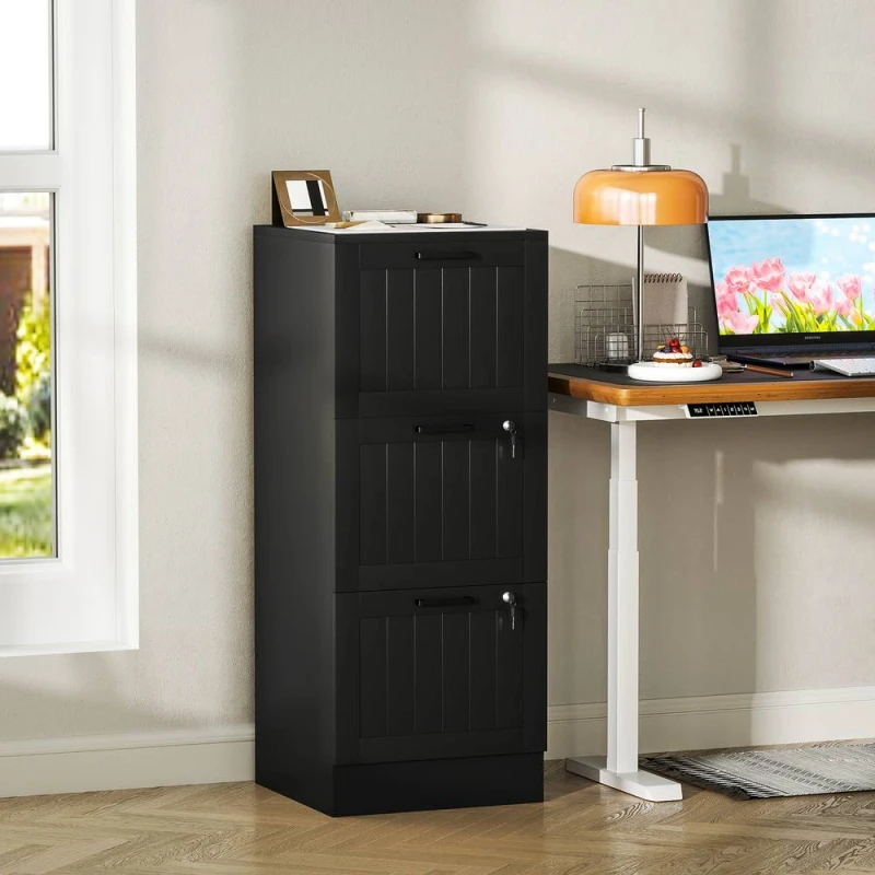 Image of HOMCOM 4 Drawer File Cabinet with Lock & Adjustable Hanging Bars in Black Size: Medium Black Unisex Medium