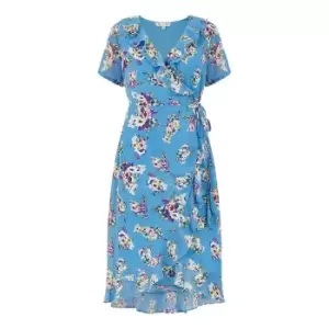 Image of Yumi Blue Floral Wrap Dress - Blue