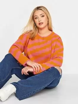 Image of Yours Geo Jacquard Jumper Pink/orange, Orange, Size 26-28, Women
