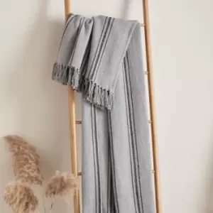 Image of Drift Home Brinley Woven 100% Recycled Eco-Friendly Cotton Rich Fringed Throw, Grey, 130 x 180 Cm