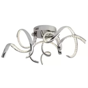 Image of Twirls Integrated LED 3 Light Flush Ceiling Light Chrome, Crystal Glass