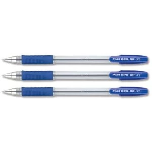 Image of Pilot BPS GP Ballpoint Pen Rubberised Grip Fine 0.7mm Tip 0.27mm Line Blue Pack of 12 Pens